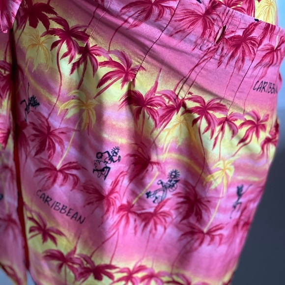 RARE Rima Caribbean wrap mini skirt silky pink red print Hawaiian barbie style - Picture 5 of 10